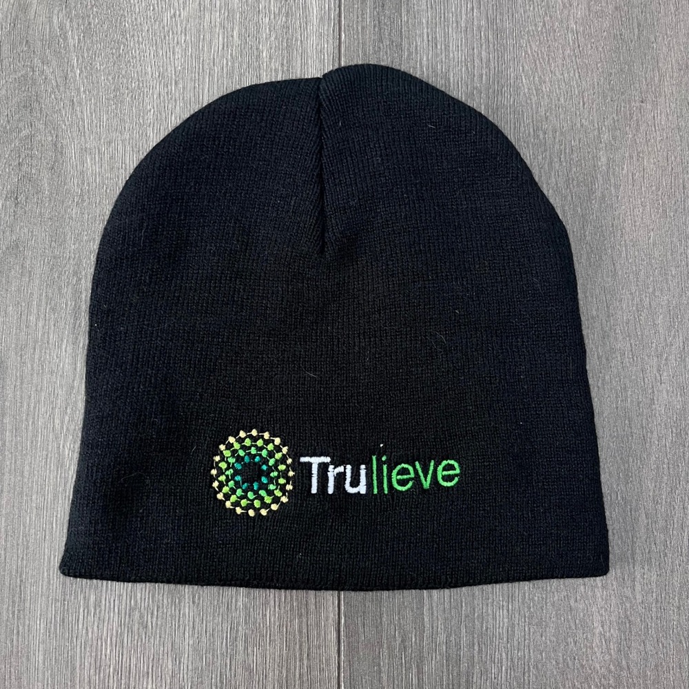 Trulieve Black Knit Beanie Hat Embroidered Logo Dispensary Promo Skull Cap